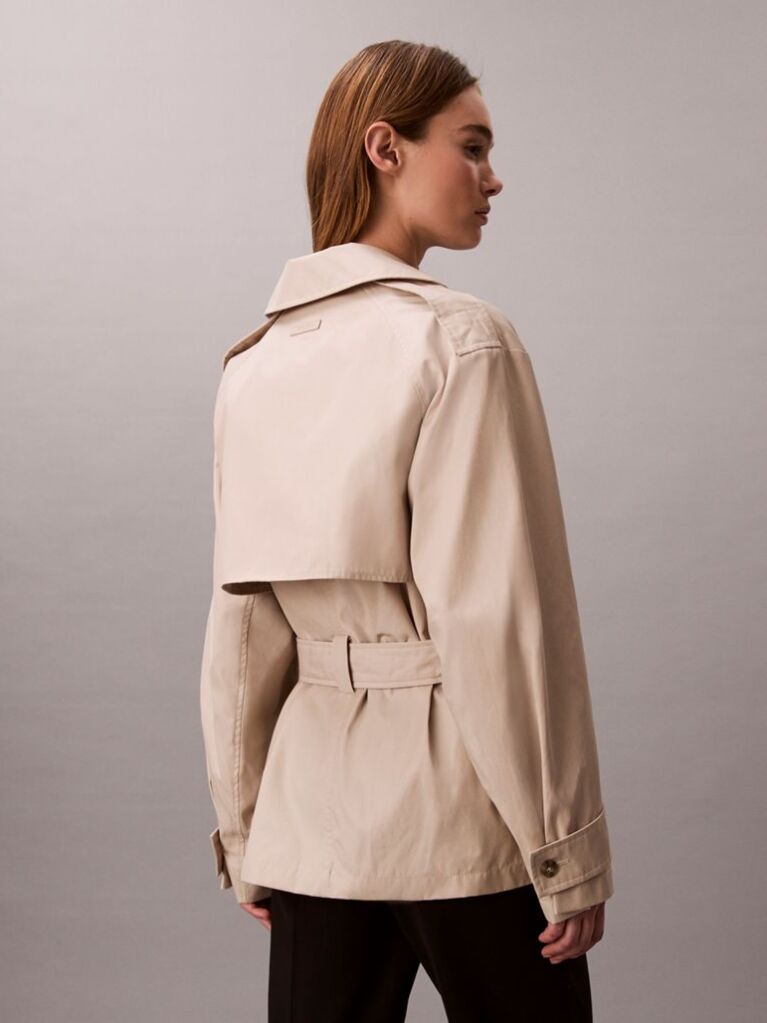 Beige Cotton Blend Mid Length Trench Coat  Women