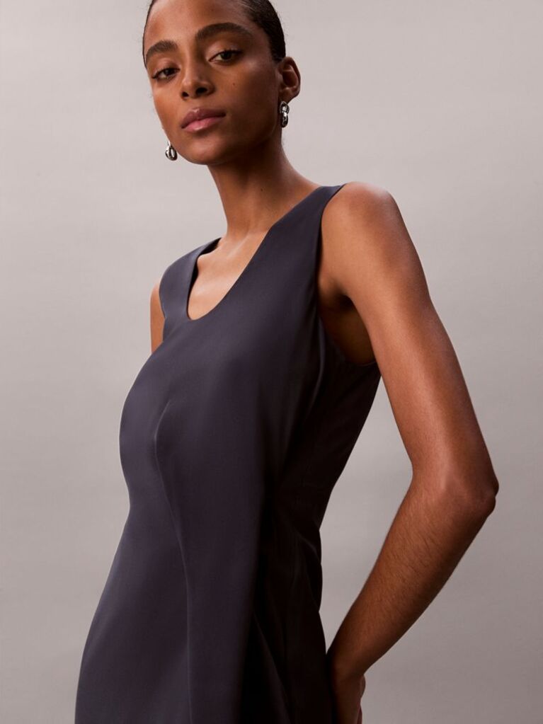 Blue Mini Crepe Waterfall Dress  Women