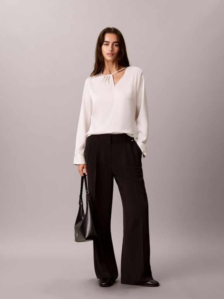 White Satin Asymmetrical Long Sleeve Top  Women
