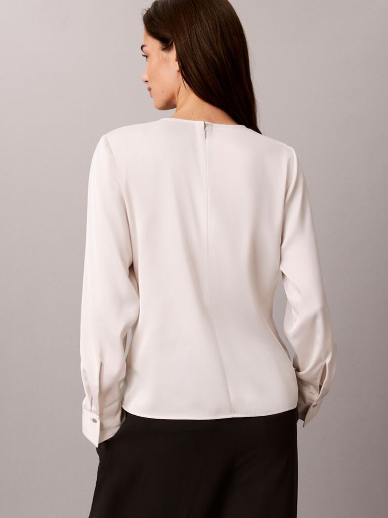 White Satin Asymmetrical Long Sleeve Top  Women