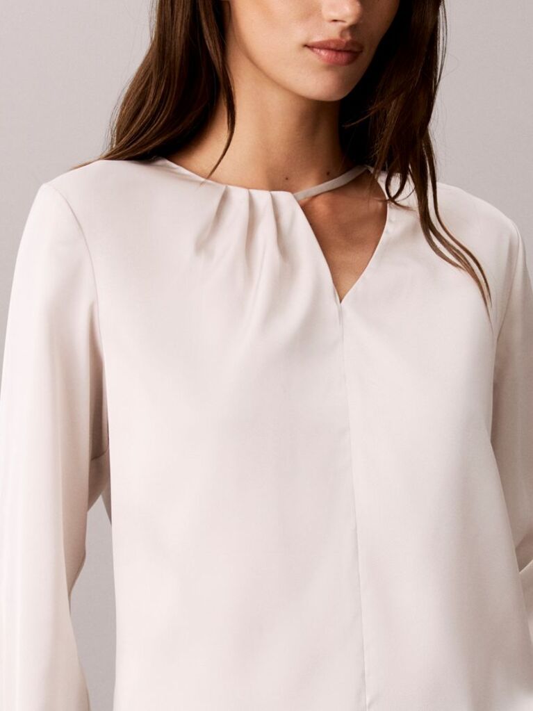White Satin Asymmetrical Long Sleeve Top  Women