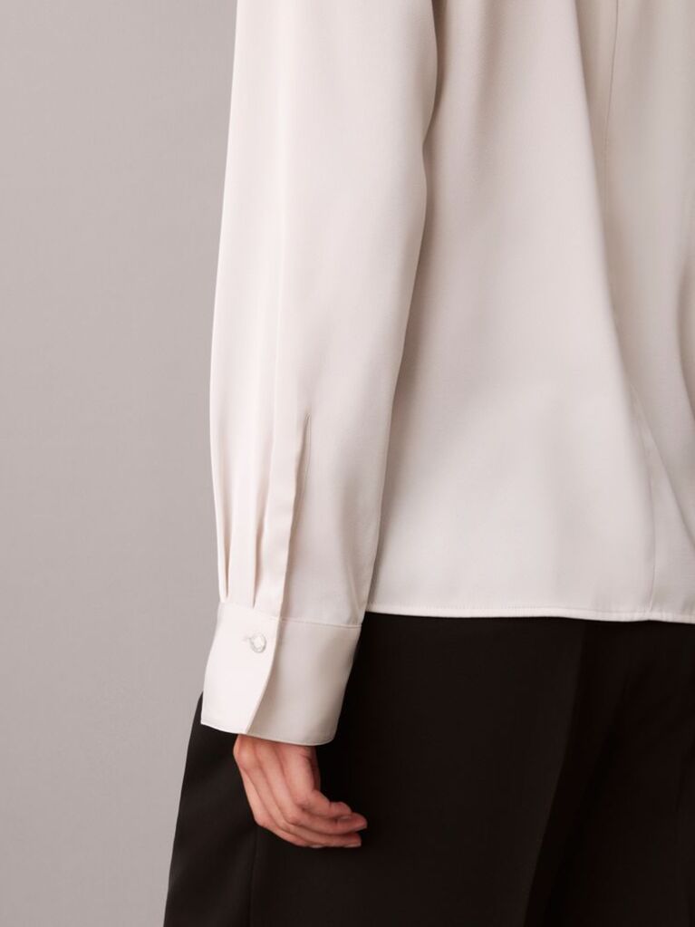 White Satin Asymmetrical Long Sleeve Top  Women
