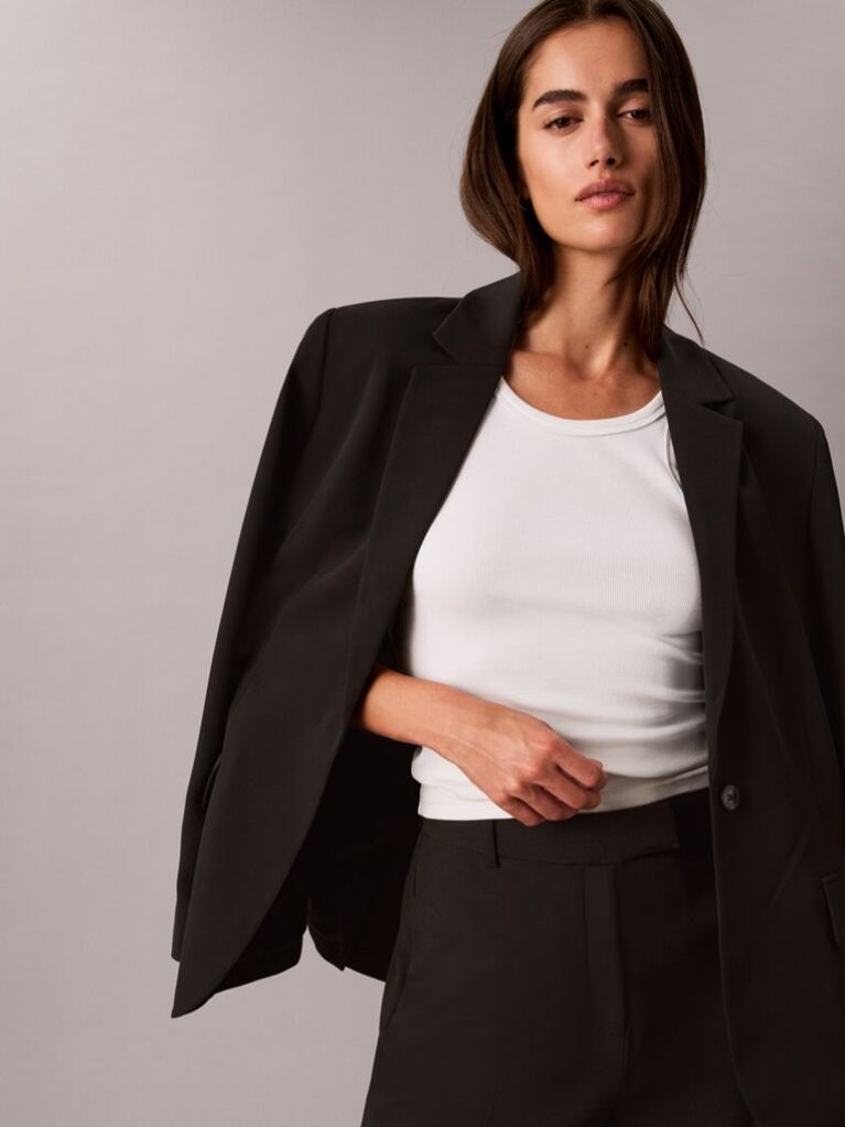 Μαύρο Κλασικό Σακάκι Από Μαλακό Twill  Γυναίκα