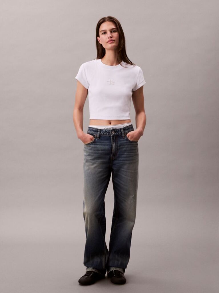 White Slim Cropped Monogram T-shirt  Women