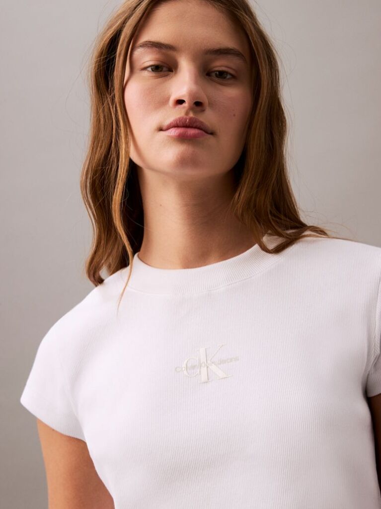 White Slim Cropped Monogram T-shirt  Women