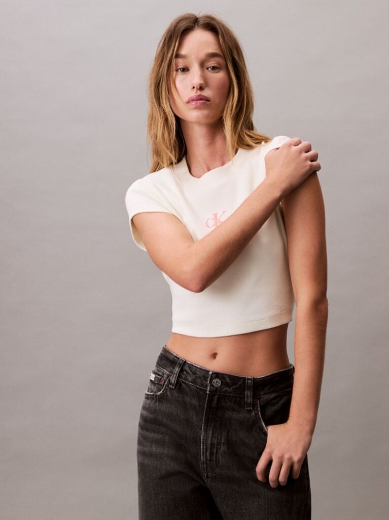 White Slim Cropped Monogram T-shirt  Women