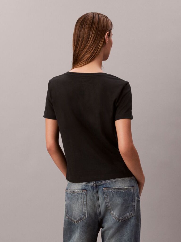 Μαύρο Άνετο T-shirt Με V-Λαιμόκοψη Και Μονόγραμμα  Γυναίκα