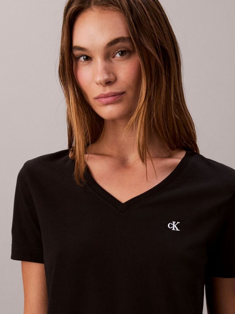 Μαύρο Άνετο T-shirt Με V-Λαιμόκοψη Και Μονόγραμμα  Γυναίκα