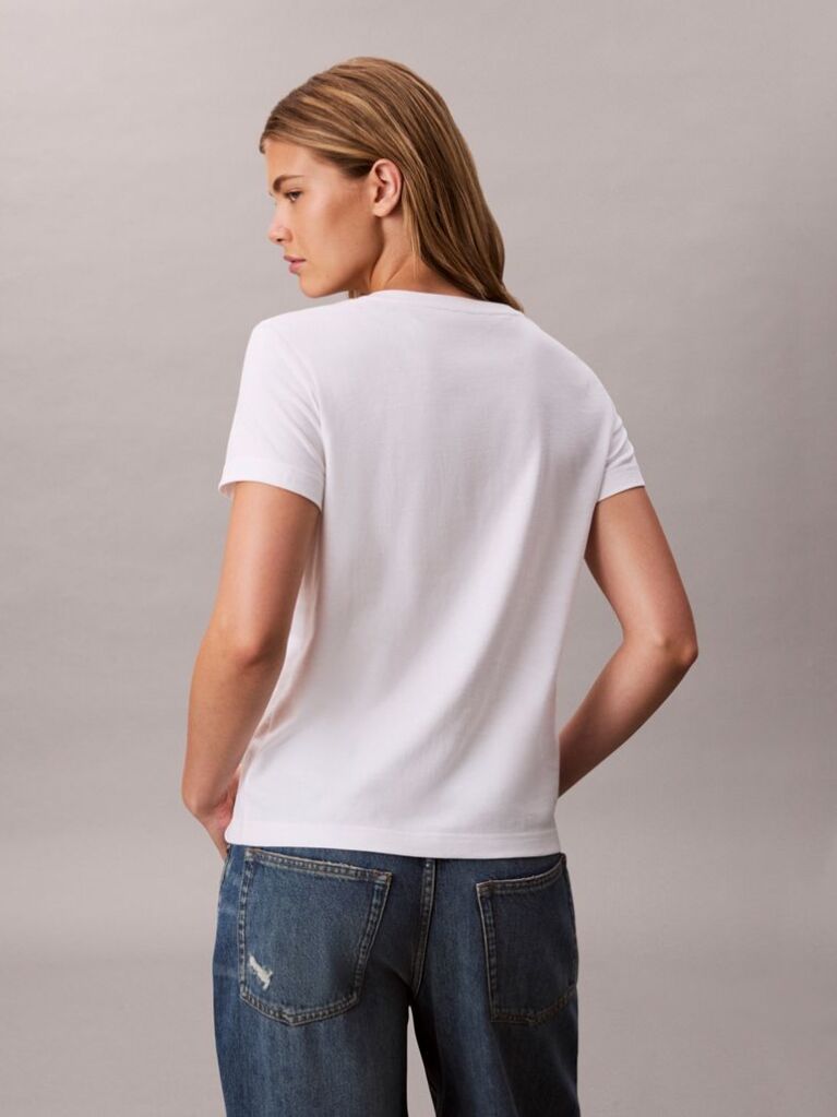 Λευκό Άνετο T-shirt Με V-Λαιμόκοψη Και Μονόγραμμα  Γυναίκα