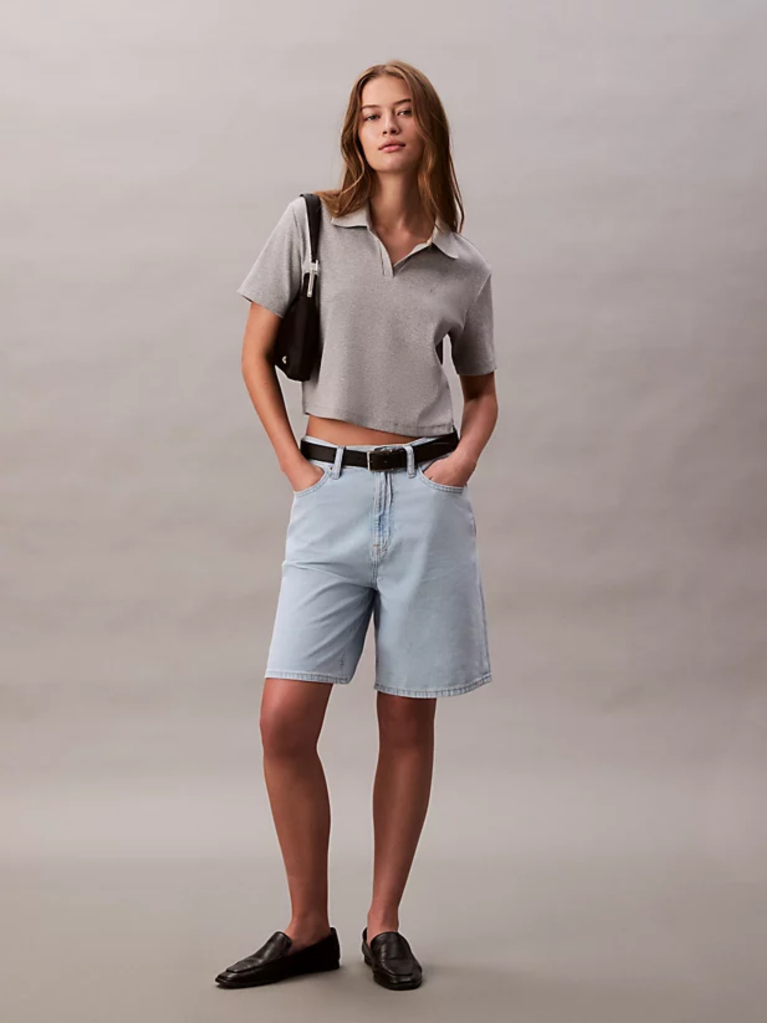 Denim Relaxed Linen Blend Bermuda Shorts  Women