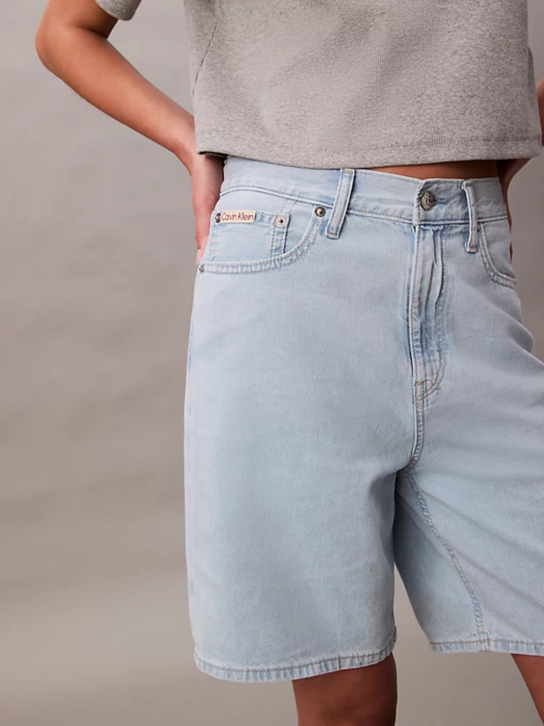 Denim Relaxed Linen Blend Bermuda Shorts  Women