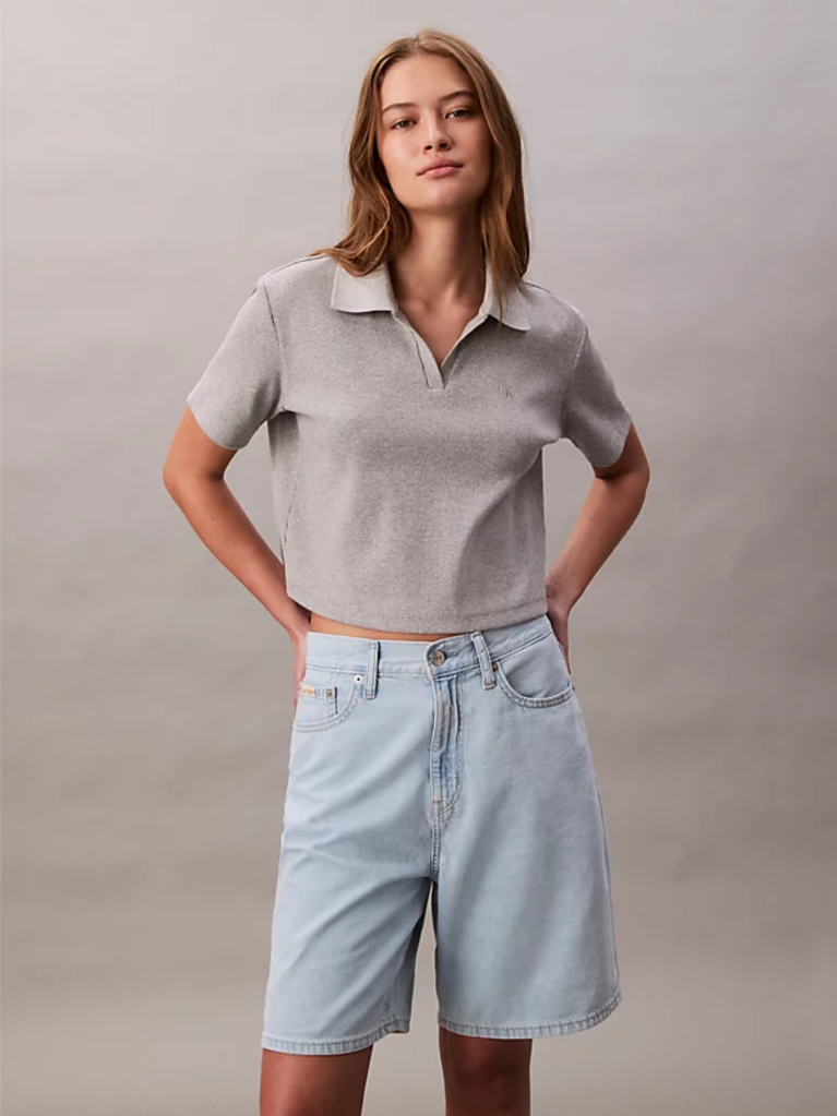 Denim Relaxed Linen Blend Bermuda Shorts  Women