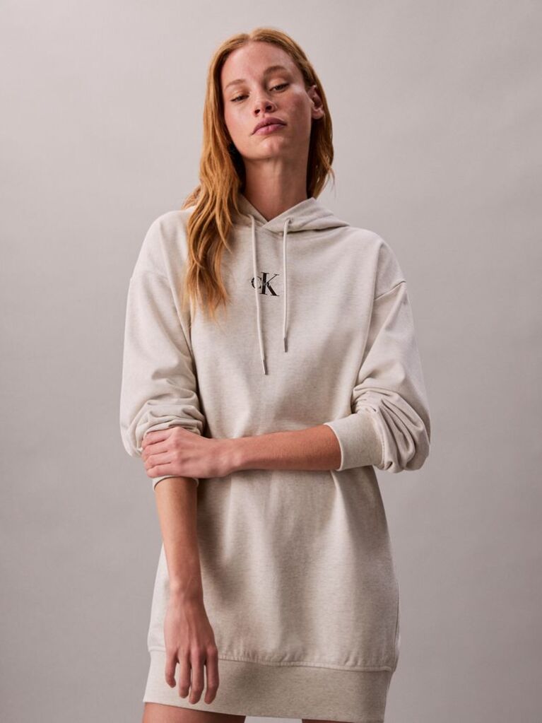 Beige Monogram Hooded Sweatshirt Dress  Women