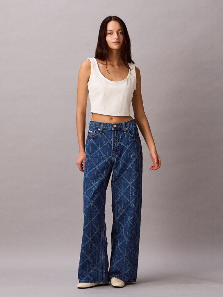 Denim Allover Monogram Low Rise Baggy Jeans  Women
