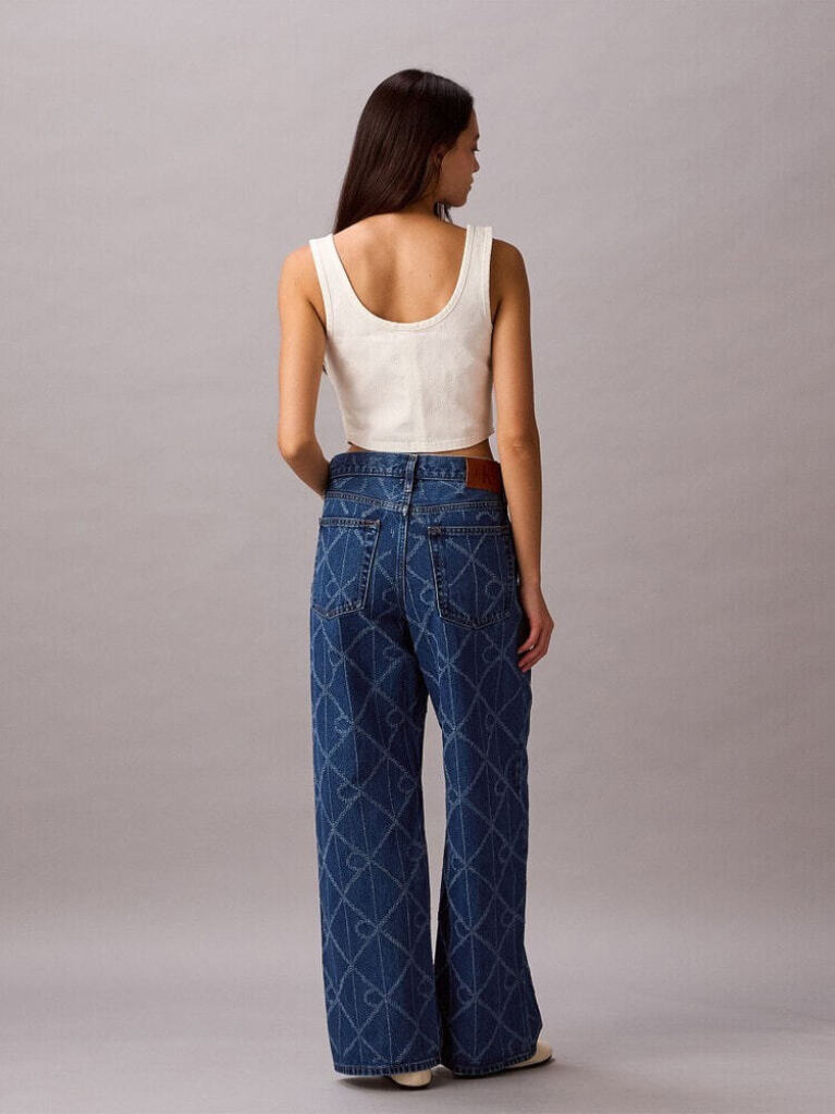Denim Allover Monogram Low Rise Baggy Jeans  Women