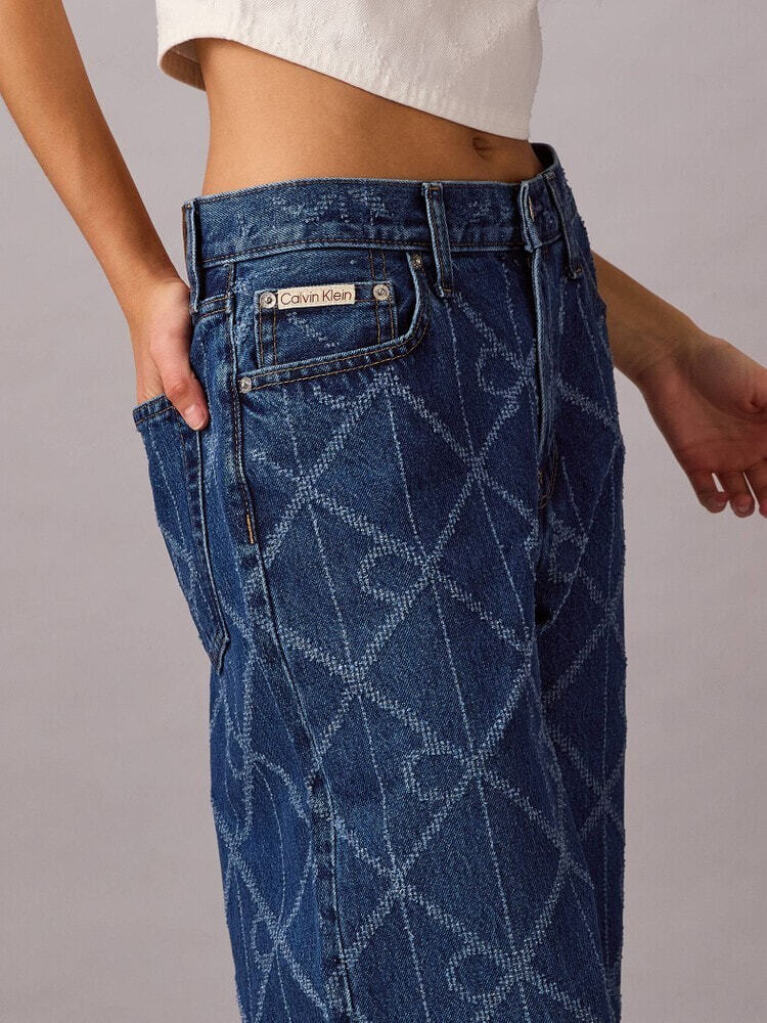 Denim Allover Monogram Low Rise Baggy Jeans  Women
