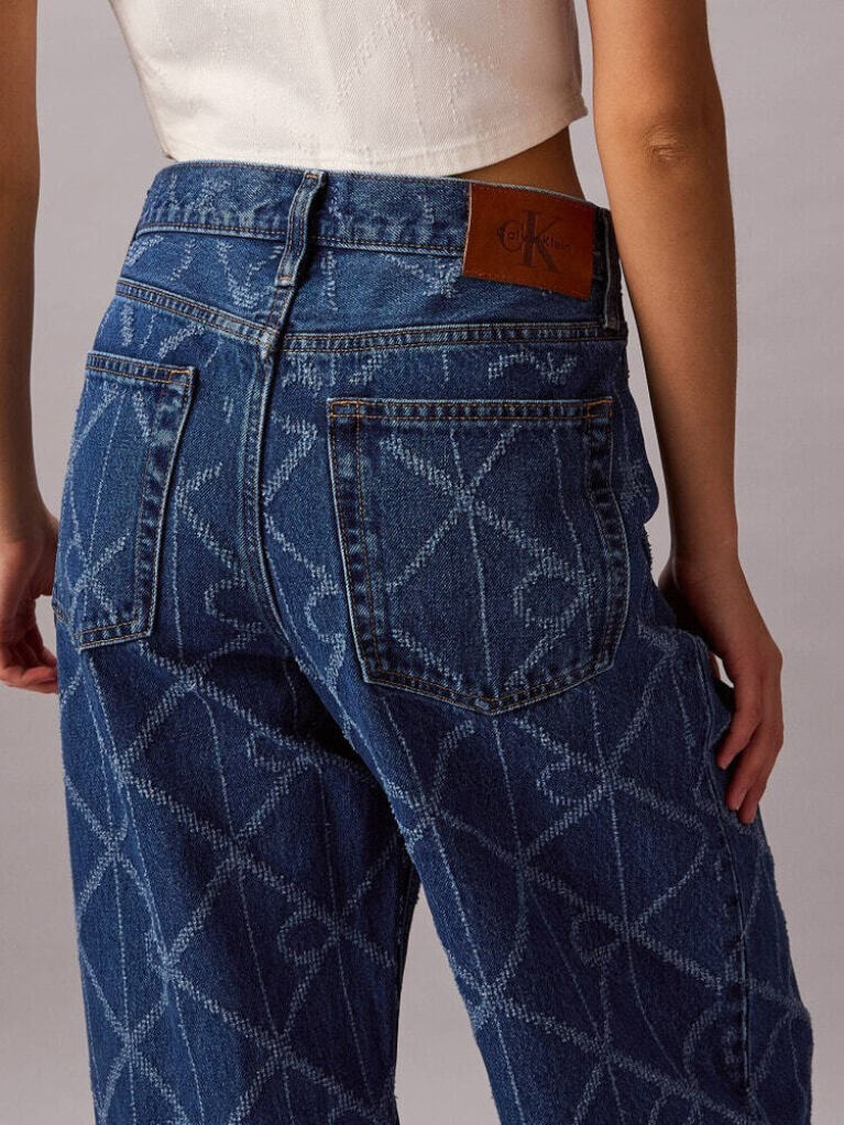 Denim Allover Monogram Low Rise Baggy Jeans  Women