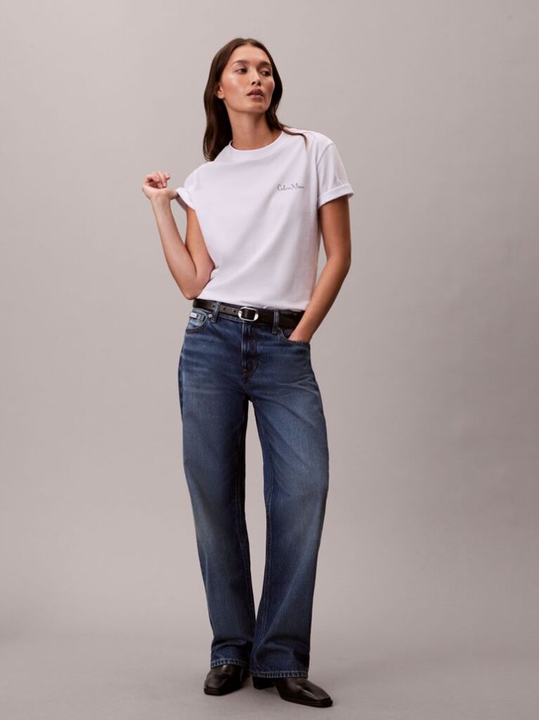 White Script Logo Graphic Classic T-Shirt  Women