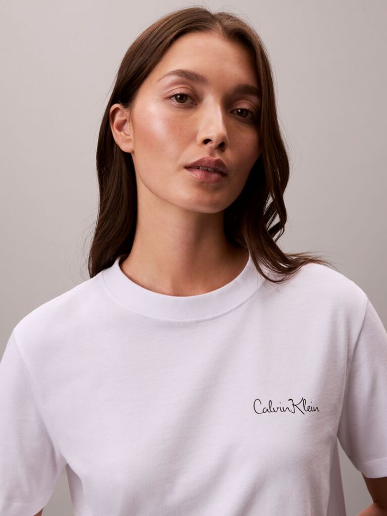White Script Logo Graphic Classic T-Shirt  Women