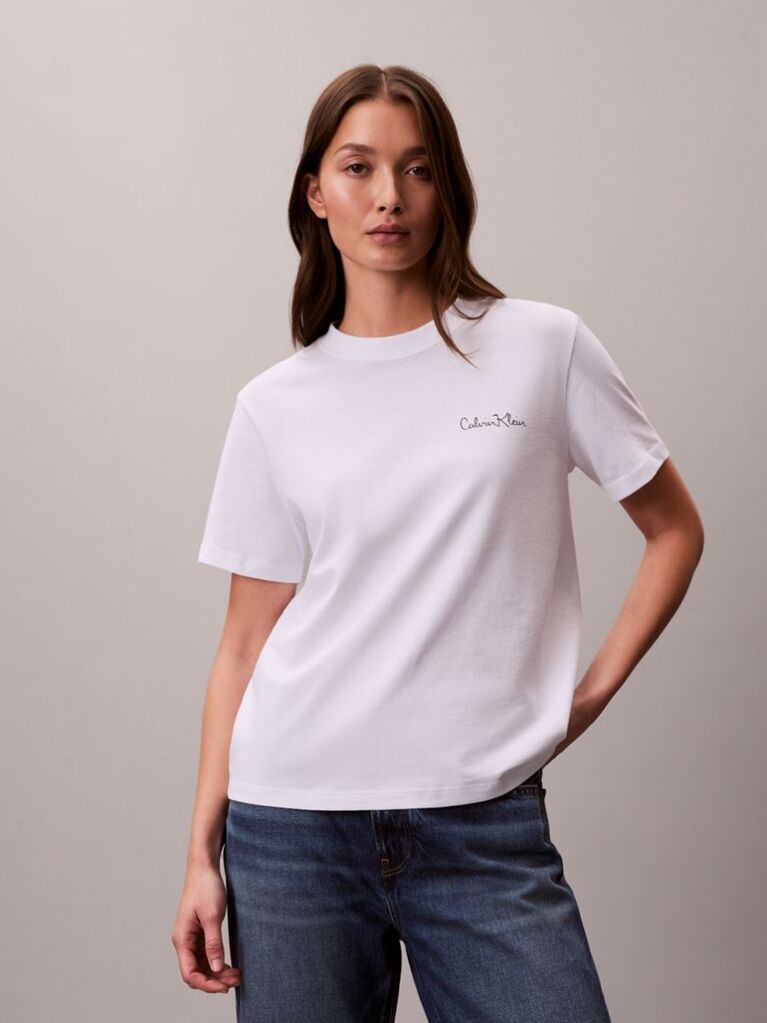White Script Logo Graphic Classic T-Shirt  Women