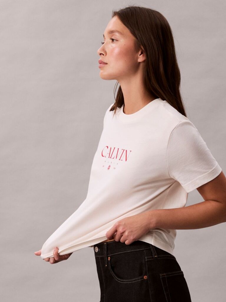 White Logo Graphic Slim T-Shirt  Women