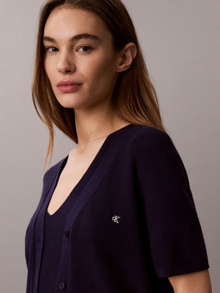 Blue Cotton Knit Short Sleeve Twin Set  Women