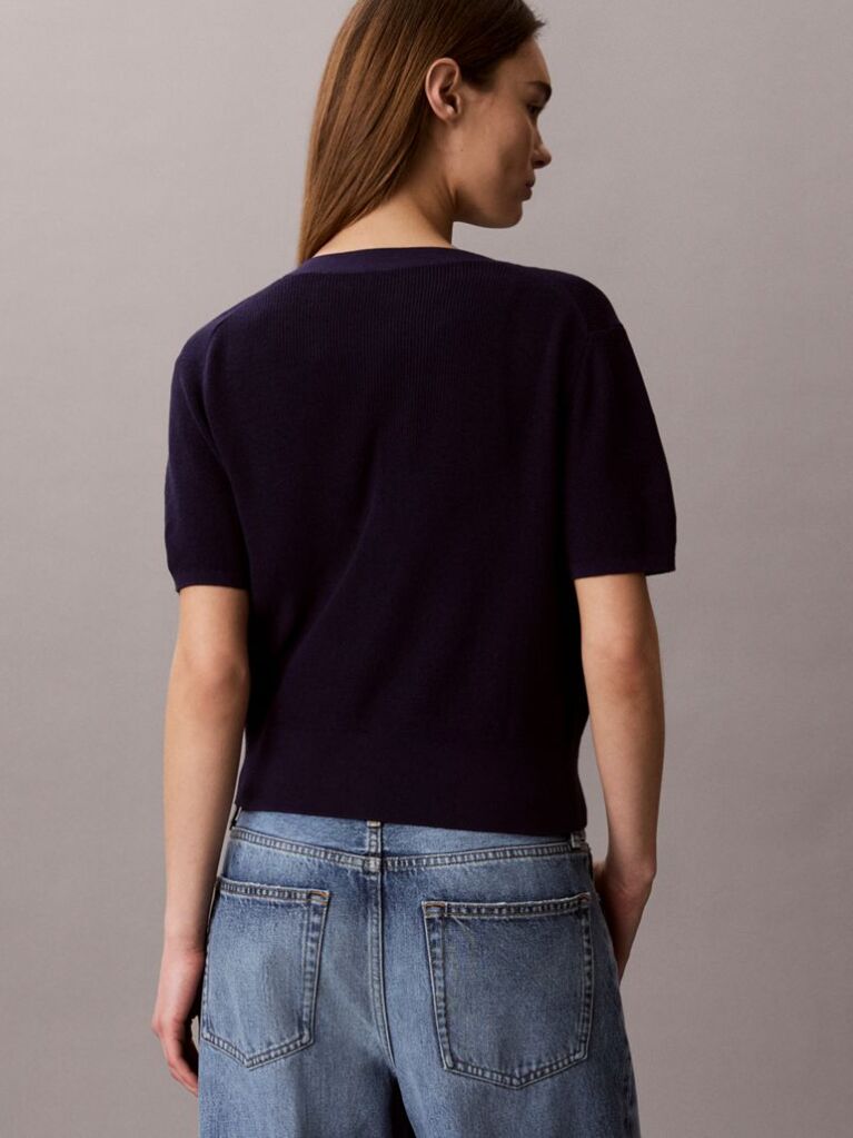 Blue Cotton Knit Short Sleeve Twin Set  Women
