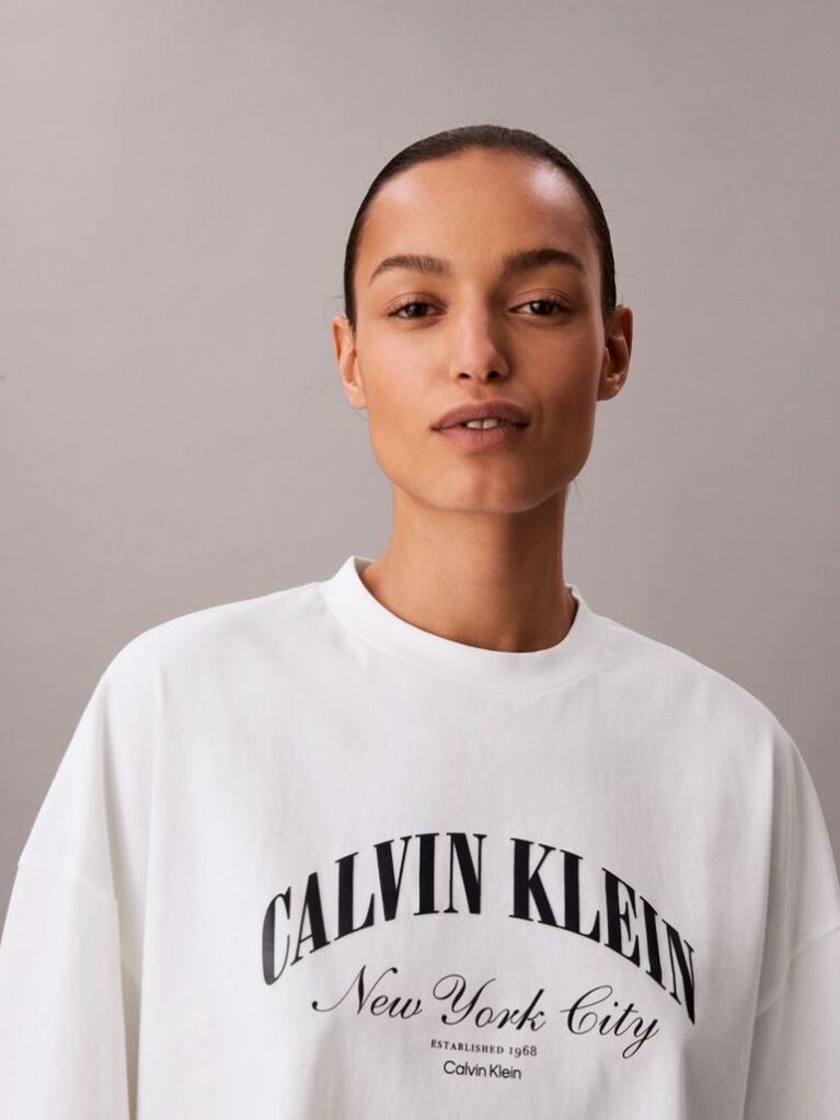 White Cropped Varsity Logo T-shirt  Women