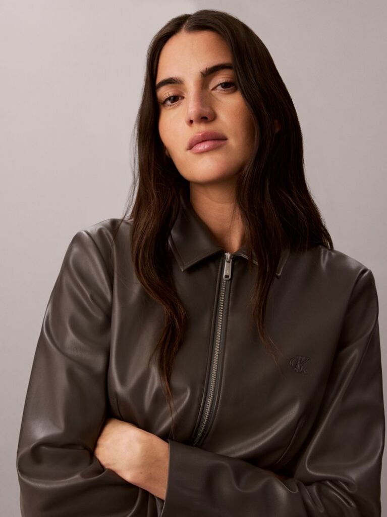 Γκρι Shirt Jacket Από Συνθετικό Δέρμα Με Φερμουάρ  Γυναίκα