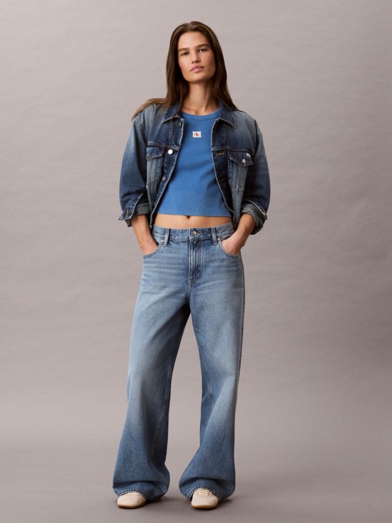 Blue Slim Ribbed Washed Cotton T-shirt  Women