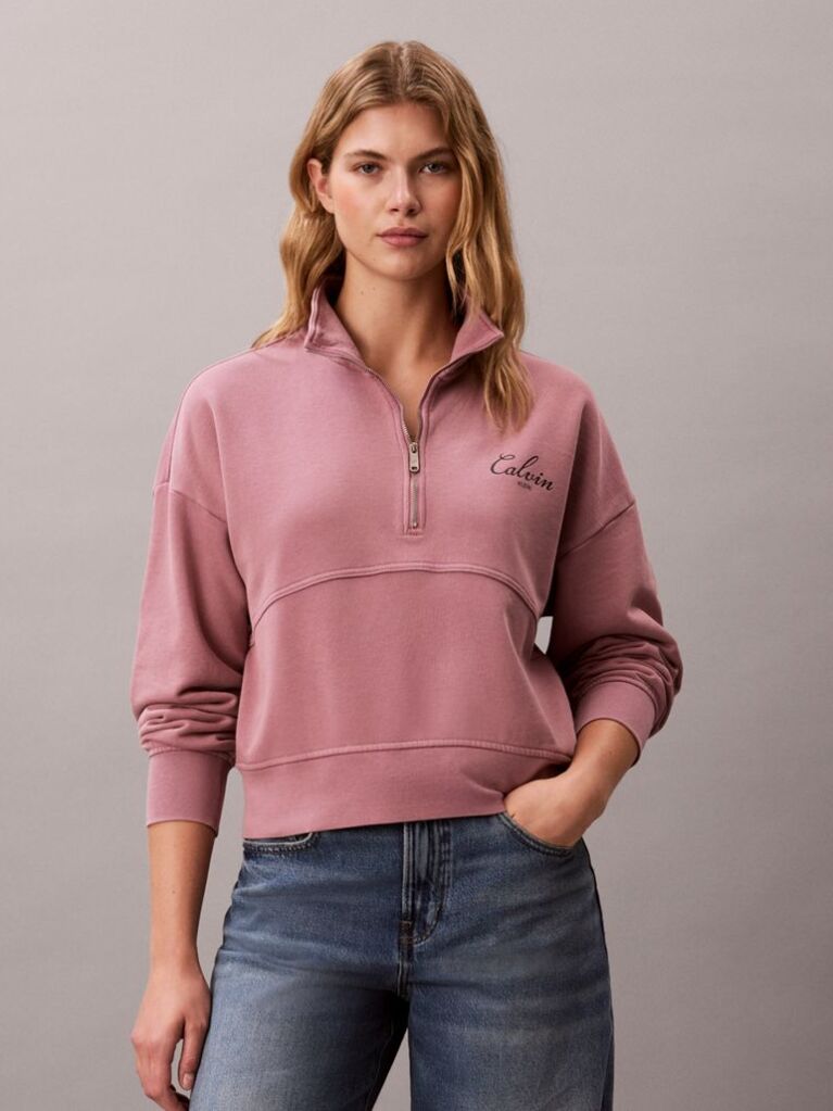 Pink Relaxed Quarter Zip Sweatshirt  Women