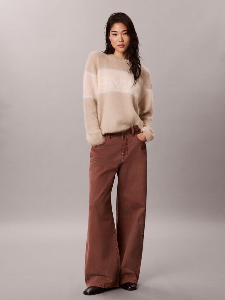 White Alpaca Wool Blend Stripe Logo Jumper  Women