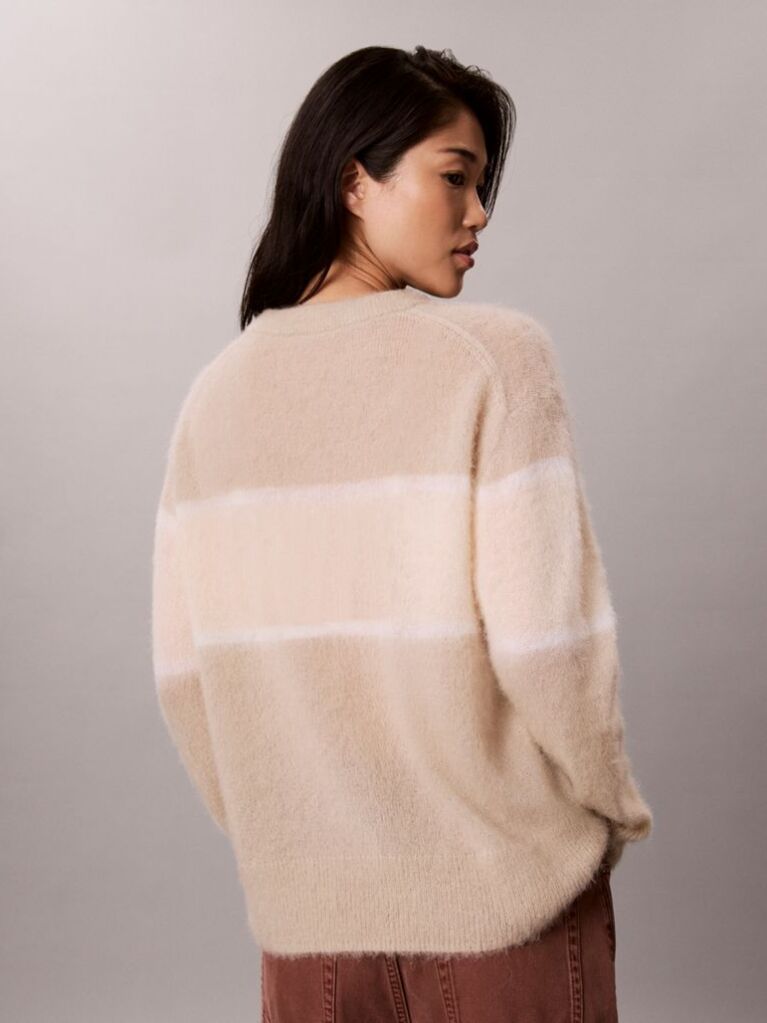 White Alpaca Wool Blend Stripe Logo Jumper  Women