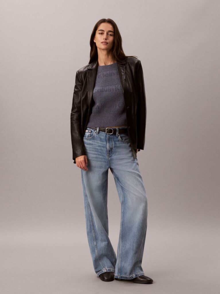 Blue Cotton Wool Textured Logo Jumper  Women