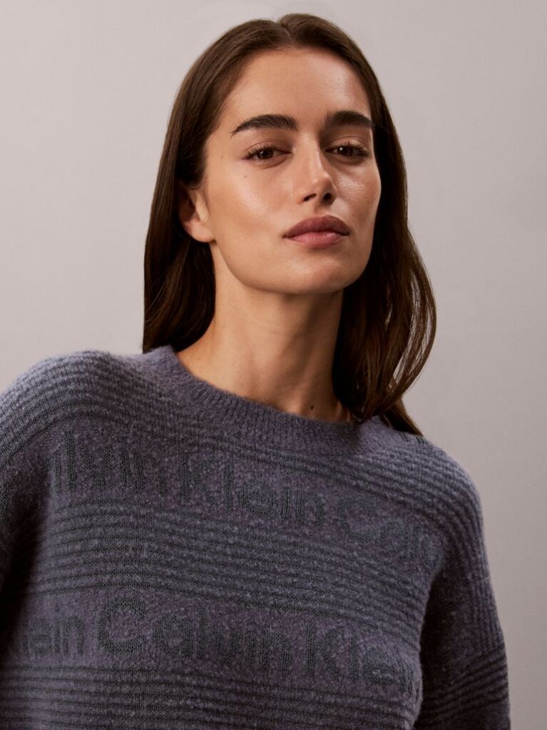 Blue Cotton Wool Textured Logo Jumper  Women