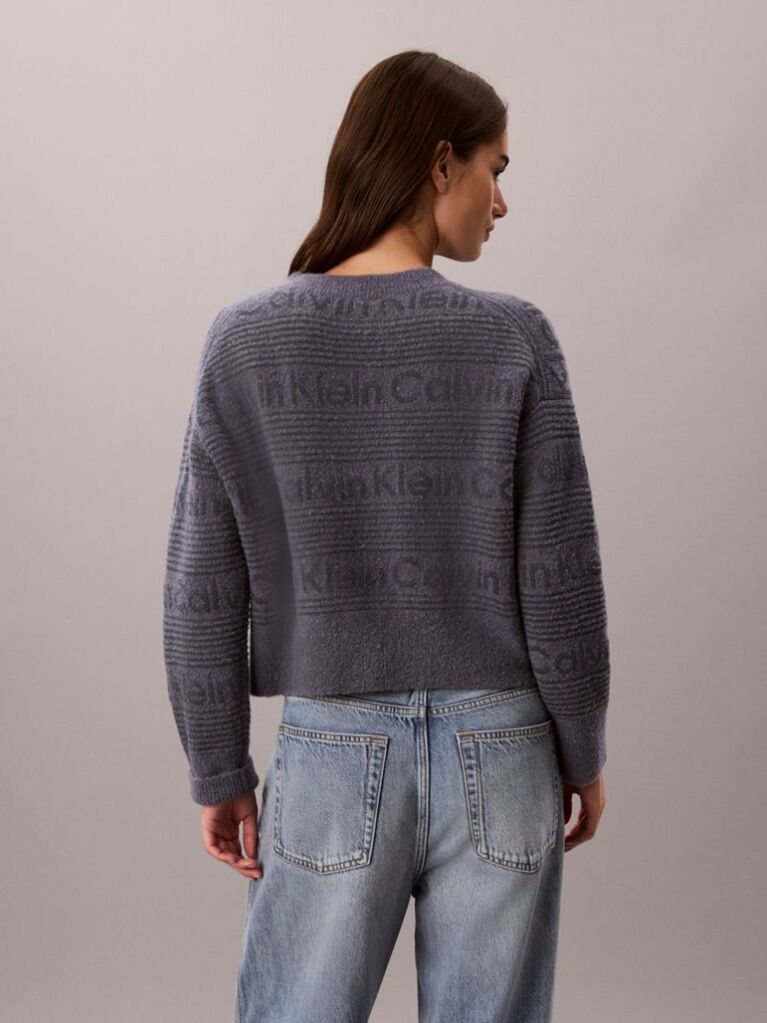 Blue Cotton Wool Textured Logo Jumper  Women