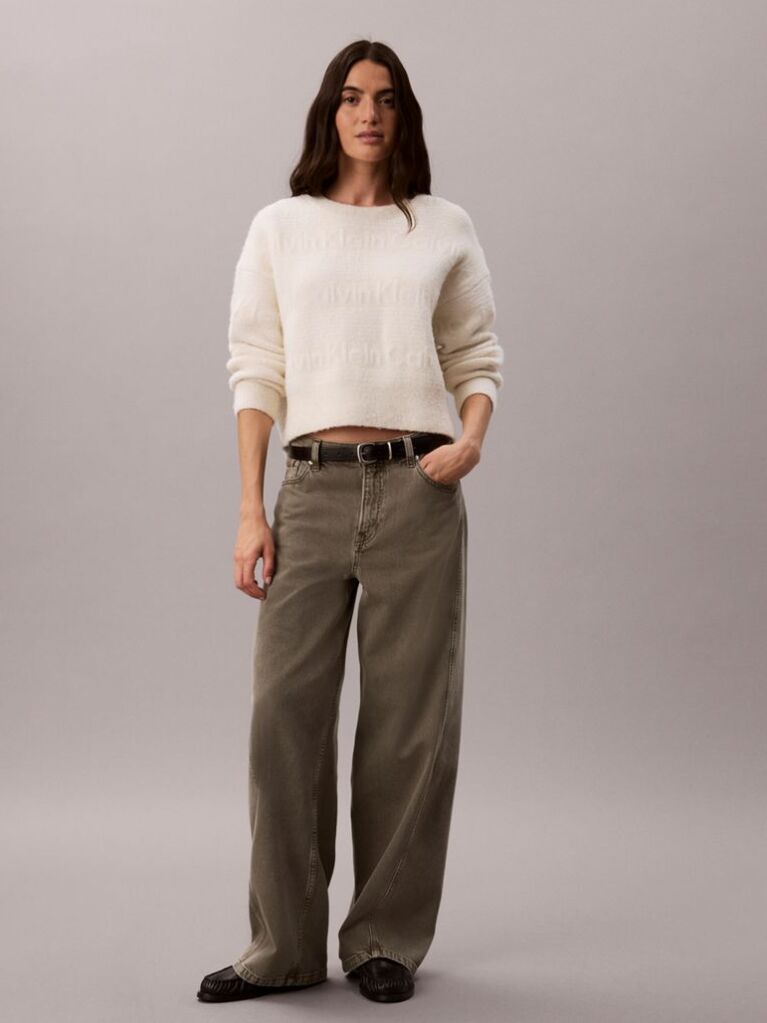 White Cotton Wool Textured Logo Jumper  Women