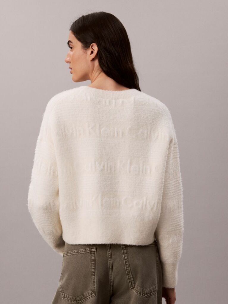White Cotton Wool Textured Logo Jumper  Women