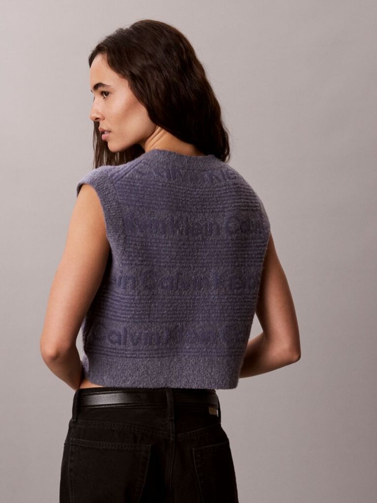Blue Wool Blend Textured Logo Sweater Vest  Women