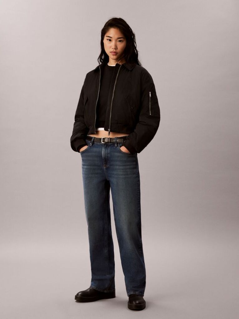 Black Lightly Padded Short Bomber Jacket  Women
