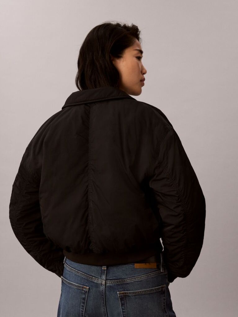 Black Lightly Padded Short Bomber Jacket  Women