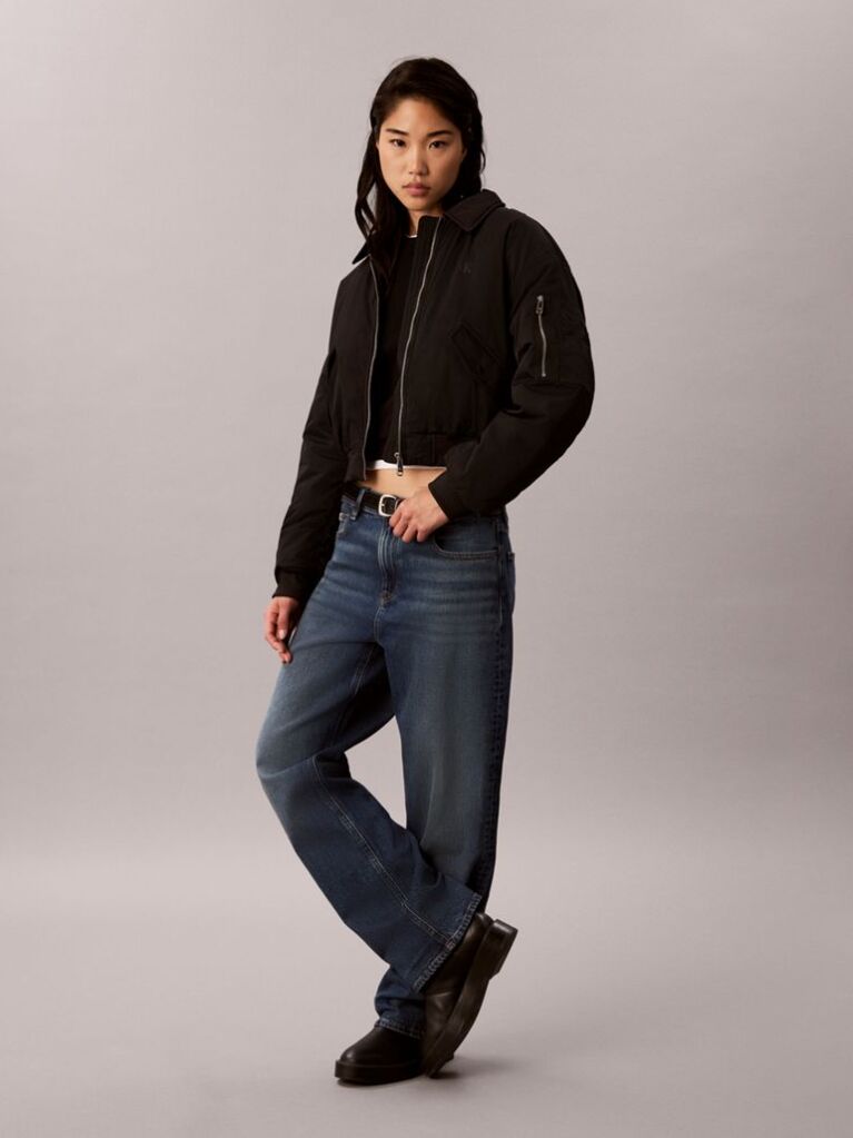 Black Lightly Padded Short Bomber Jacket  Women