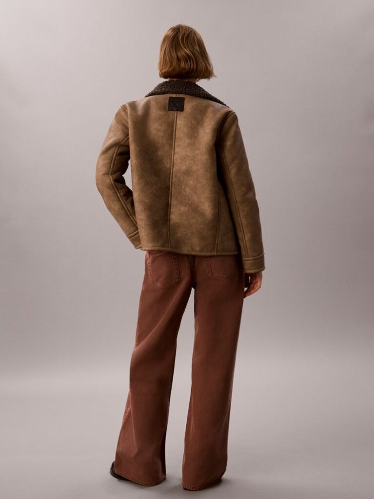 Brown Faux Shearling Aviator Jacket  Women