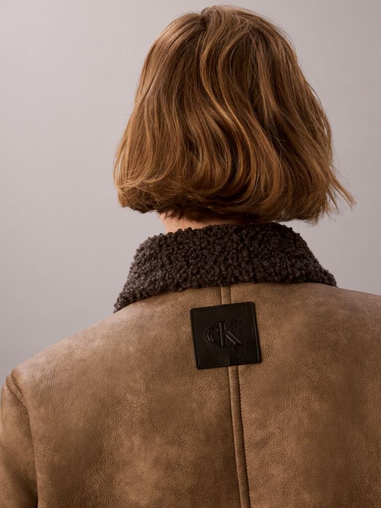 Brown Faux Shearling Aviator Jacket  Women