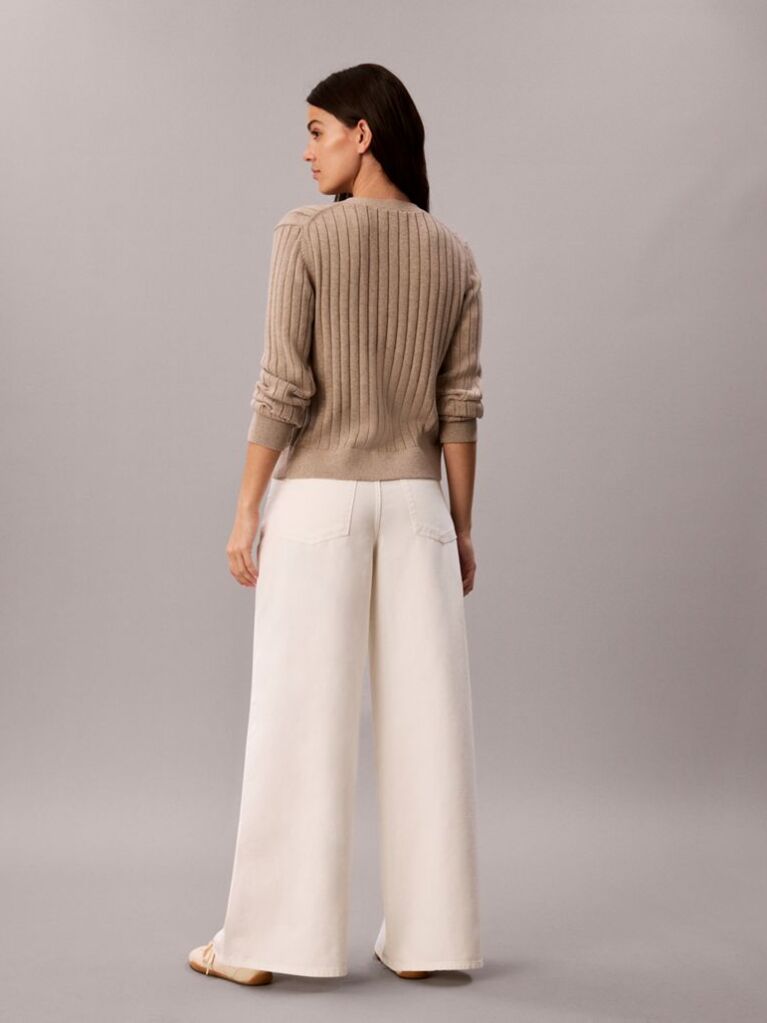 White Cotton Twill Wide Leg Trousers  Women