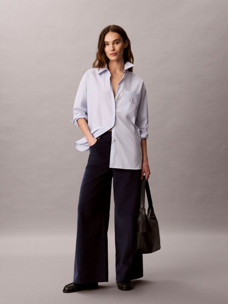 Blue Corduroy Wide Leg Trousers  Women