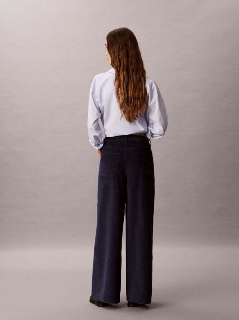 Blue Corduroy Wide Leg Trousers  Women