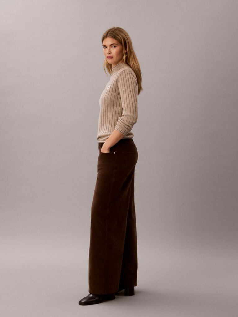 Brown Corduroy Wide Leg Trousers  Women