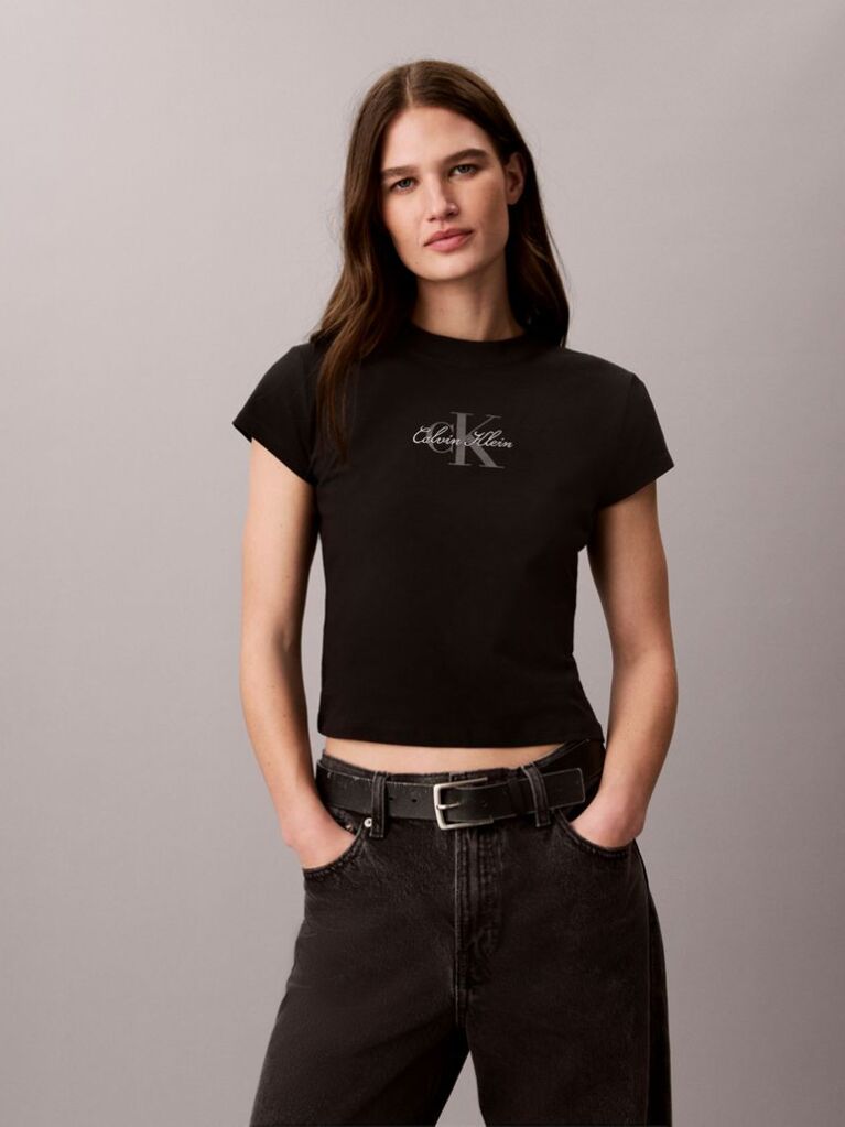 Μαύρο Κοντό T-shirt Monologo  Γυναίκα