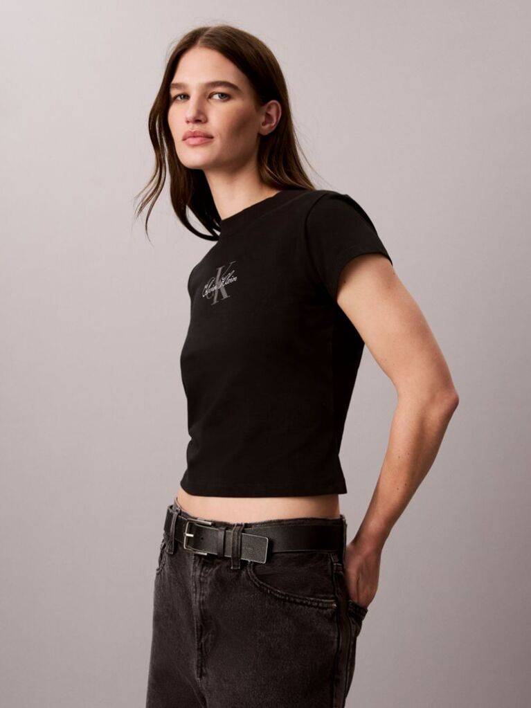 Μαύρο Κοντό T-shirt Monologo  Γυναίκα